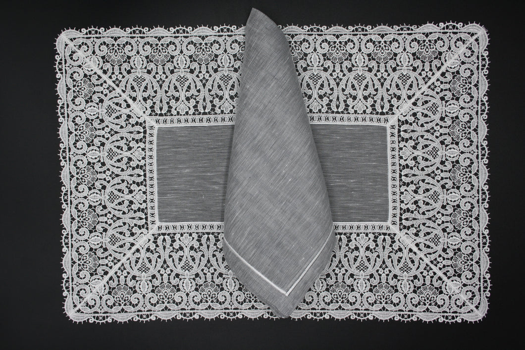 Set-of-2 placemats and napkins - Macrame - gray / white