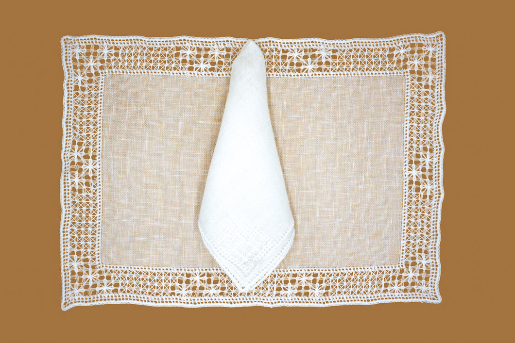 Set-of-2 placemat and napkin - White Bissone