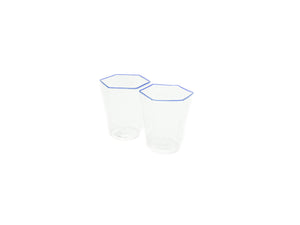 Set da 2 bicchieri - Bicchiere esagonale trasparente con bordo blu - shot