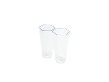 Load image into Gallery viewer, Set of 2 glasses - Transparent hexagonal glass with blue rim - flute
