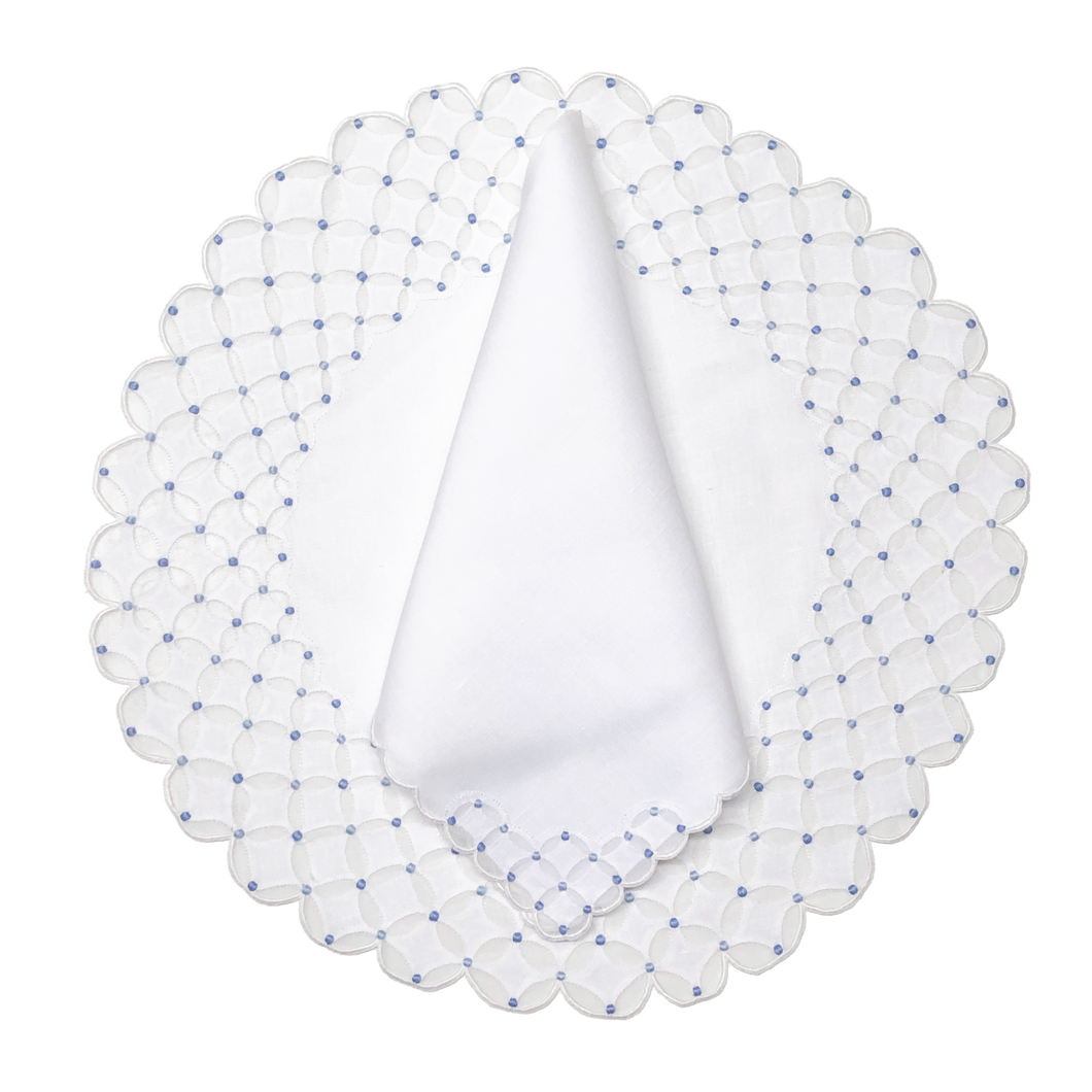 Set-of-2 placemats and napkins - Cloud and polka dots - white and blue