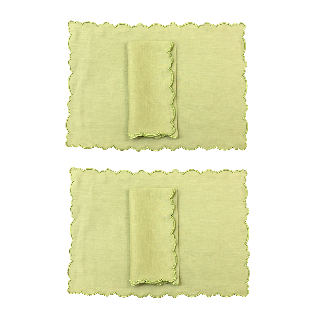 Set-of-2 placemats and napkins - Green scallop