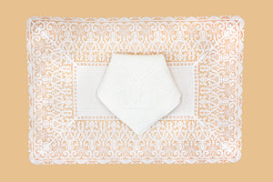 Set-of-2 placemats and napkins - Macrame with lace - cream