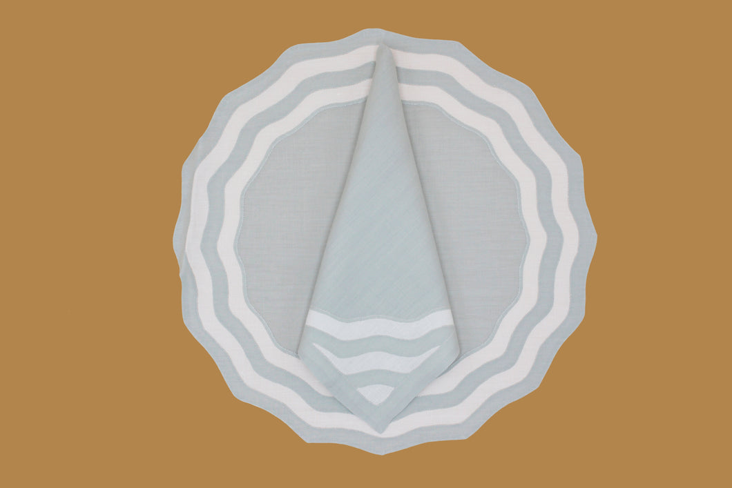 Set-of-2 white / gray round placemats and napkins